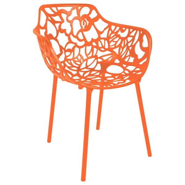 Devon Outdoor Dining Chair in Aluminum Modern Stackable Design Patio Arm Chair in Orange