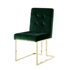 Triniti Hunter Green/Gold Velvet Button Tufted Armless Dining Chair (Set of 2)