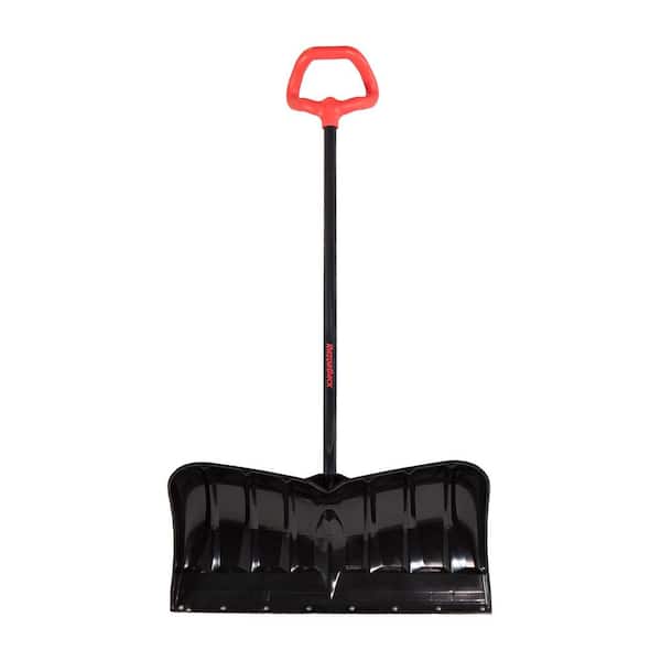 43 in. Metal Handle HDPE Plastic Pusher Snow Shovel with Ergonomic Versa Grip and Wear Strip