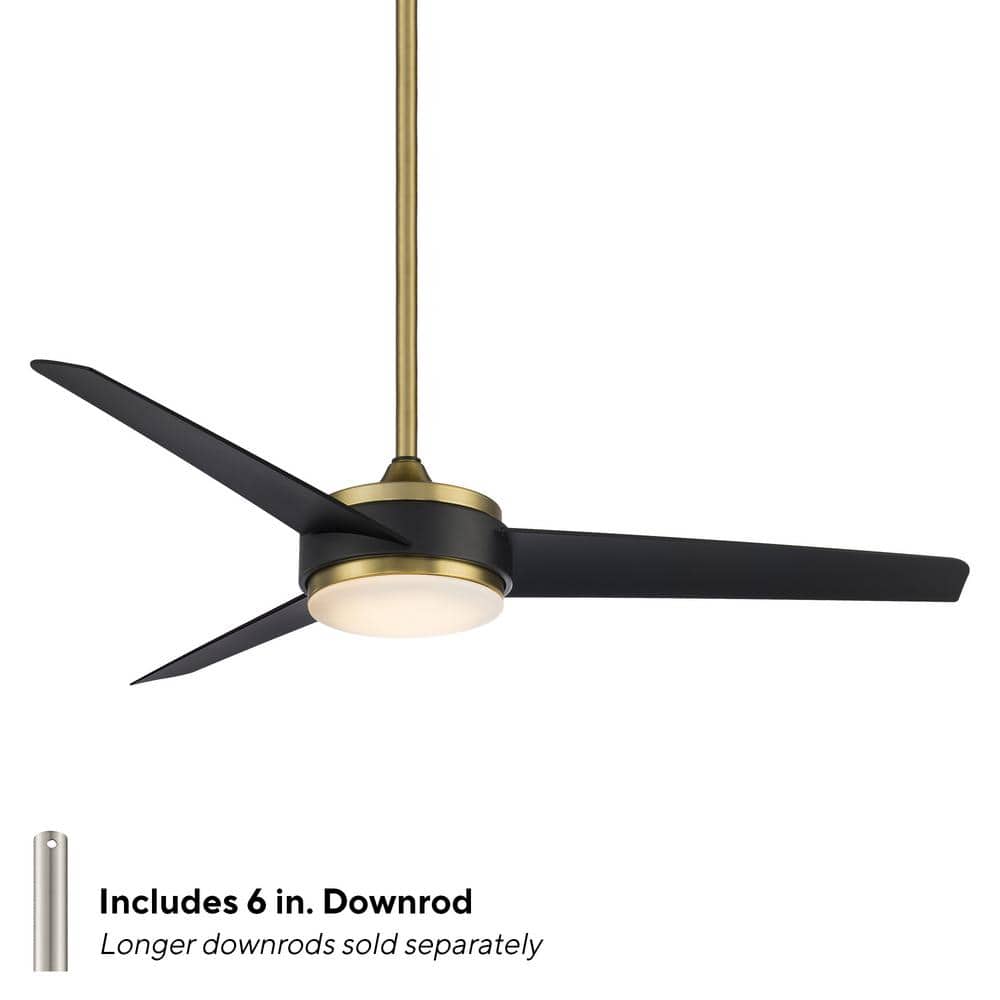 54" Satin Brass and Matte Black Smart Ceiling Fan with LED Light and Remote