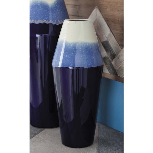 Litton Lane 16 in. Rhombus Blue and White Gradients Ceramic Decorative Vase