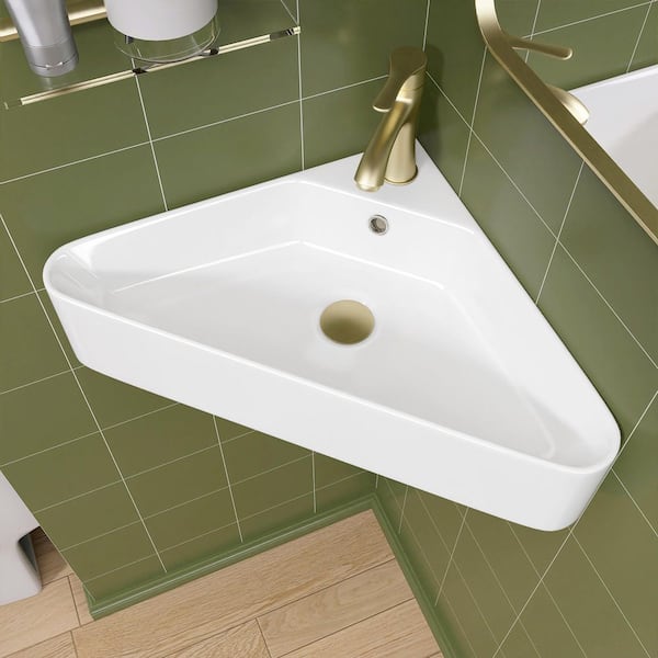 Zeafive 22.5 in. White Ceramic Corner Wall Mounted RV Bathroom