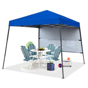 8 ft. x 8 ft. Blue Slant Leg Pop Up Canopy Tent with 1 Sidewall and 1 Backpack Bag