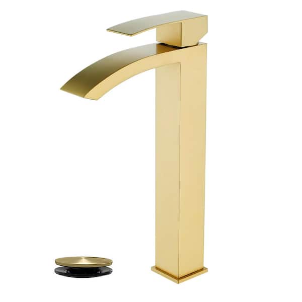 Ami High Arc Single Handle Single-Hole Bathroom Faucet 1.2 GPM with Drain in Brushed Gold
