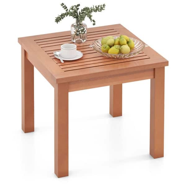Kadehome 18 Inch Square Wood Outdoor Side Table with Slatted