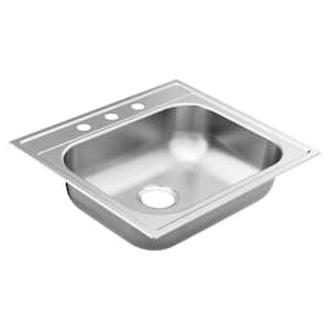 2200 Series Stainless Steel 25 in. 3-Hole Single Bowl Drop-In Kitchen Sink with 6.5 in. Depth
