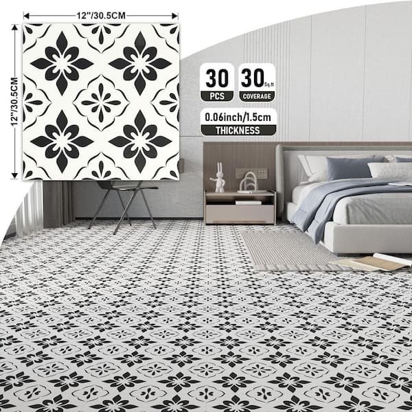 Black 12 in. x 12 in. Vinyl Peel and Stick Backsplash, Self-Adhesive Wall Tile for Kitchen Bathroom (30 sq. ft./30-Pack)