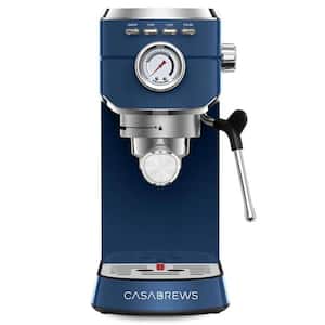 2-Cups Blue Stainless Steel Semi-Automatic Espresso Machine with Milk Frother