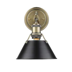 Orwell AB 1-Light Aged Brass Bath Light with Black Shade