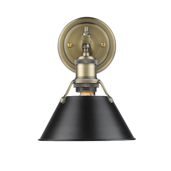 Golden Lighting Orwell AB 1-Light Aged Brass Bath Light with Black Shade