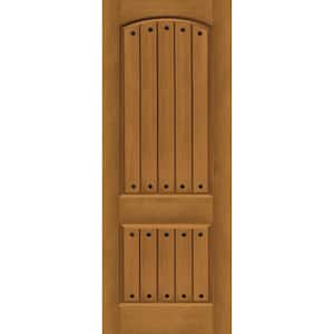 Regency 36 in. x 96 in. 2 Panel Plank Universal Handing Autumn Wheat Stain Fiberglass Front Door Slab with Clavos