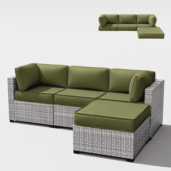 25.6 in. x 25.6 in. x 4 in. (9-Piece) Deep Seating Outdoor Sectional Replacement Cushion Light Green