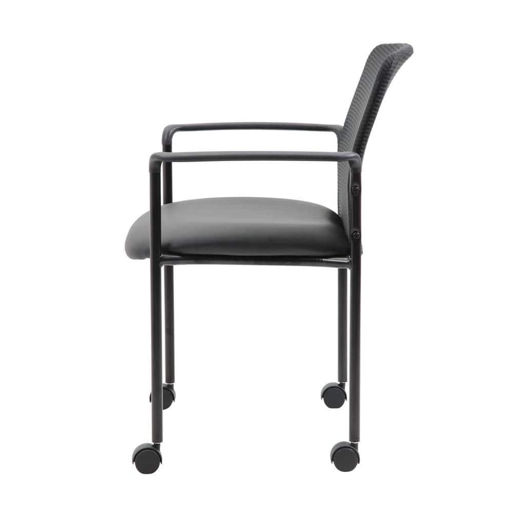 Black Mesh Guest Chair with Fixed Arms and Metal Frame