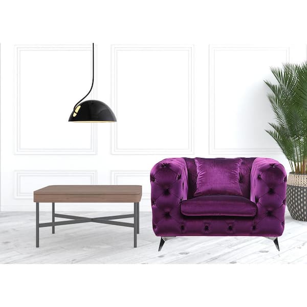 HomeRoots Charlie Purple Fabric Fabric Arm Chair with Removable and Tufted Cushions