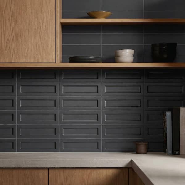 Marlow Black 3.14 in. x 0.75 in. 3D Matte Ceramic Wall Tile Sample
