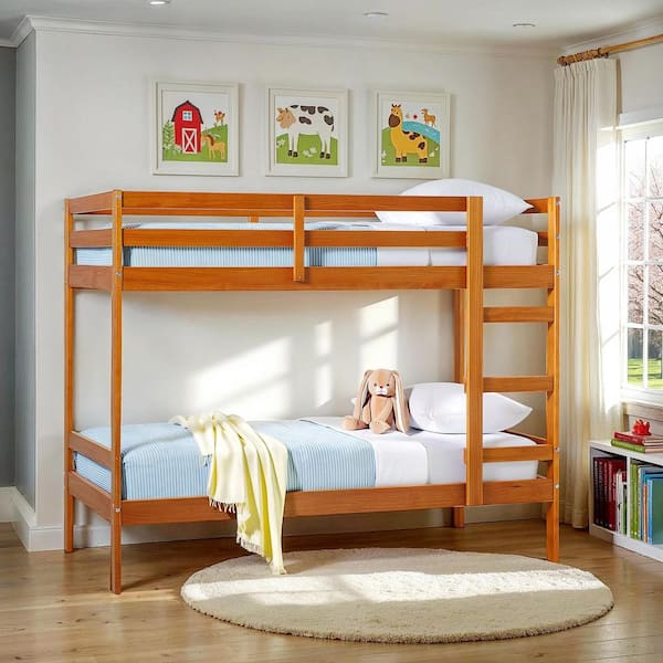 Caramel Twin Over Twin Modern Wood Bunk Bed