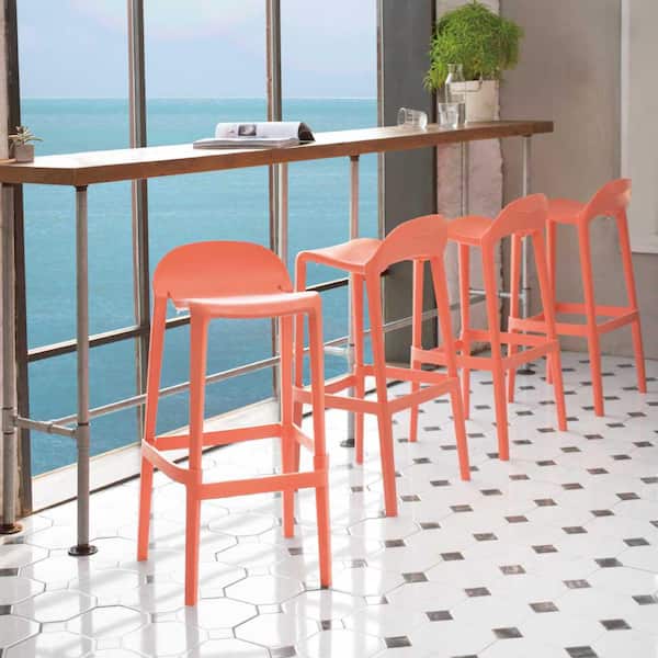 Joyous 34.30 in. Salmon Indoor/Outdoor Barstool (Set of 2)