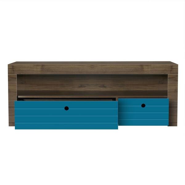 Hommpa 47.24 in. LED Wood and Blue TV Stand with 2Drawer and 1Open