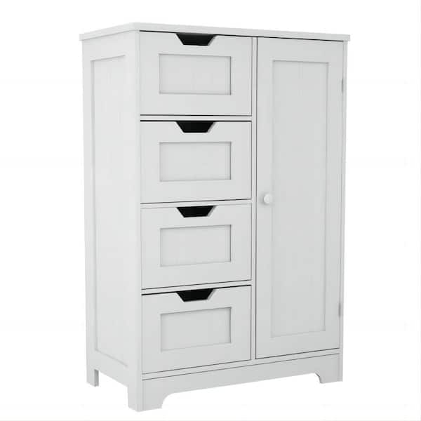 WELLFOR 22.04 in. W x 11.81 in. D x 32.68 in. H Bathroom Linen Cabinet Floor Storage Cabinet with Drawers in White