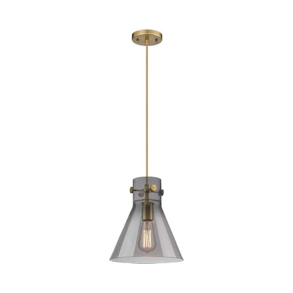 Innovations Newton Cone 100-Watt 1 Light Brushed Brass Shaded Pendant Light with Tinted glass Tinted Glass Shade
