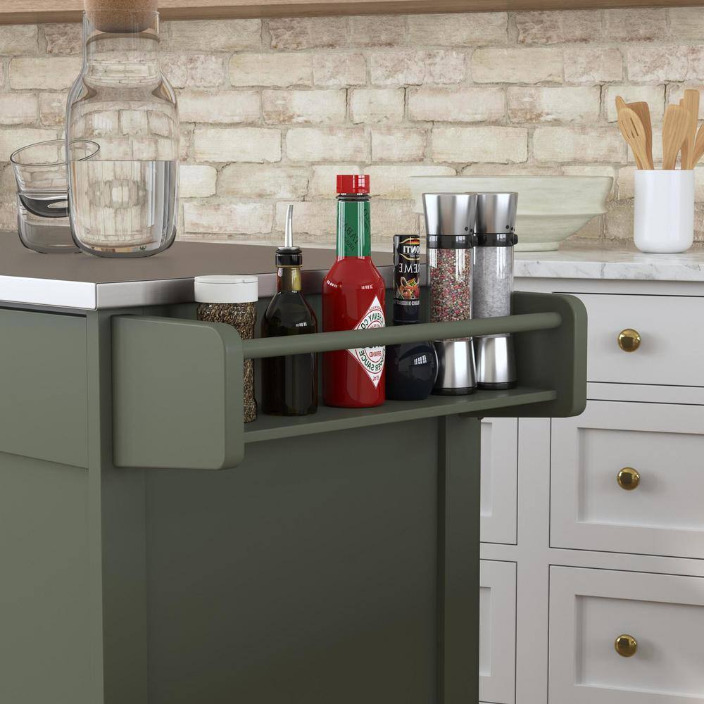 Sage Green Stainless Steel Top Kitchen Cart with Storage
