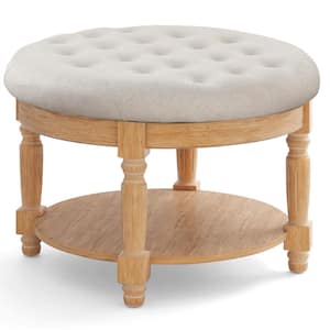 Gerber Beige Natural Polyester Round Ottoman Coffee Table Large (29 in.) Ottoman