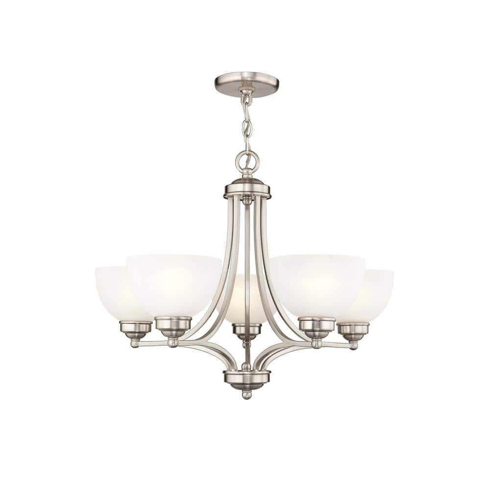 25" Brushed Nickel and Satin Glass 5-Light Chandelier