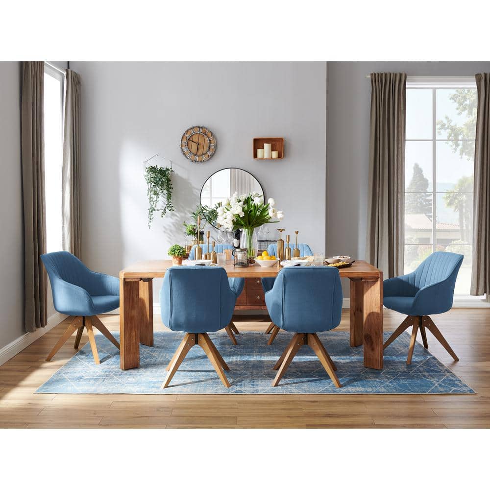 Mid-Century Light Blue Swivel Accent Chair with Beech Wood Legs