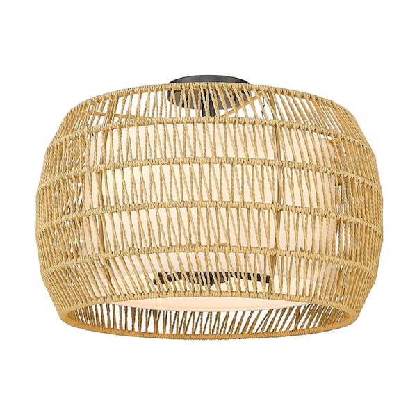 Everly 4-Light Matte Black Natural Rattan Semi-Flush Mount Light