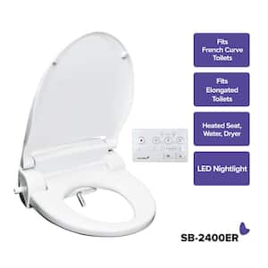 Electric Bidet Seat for Elongated and French Curve Toilets in White with Heated Seat, Remote Control and Nightlight