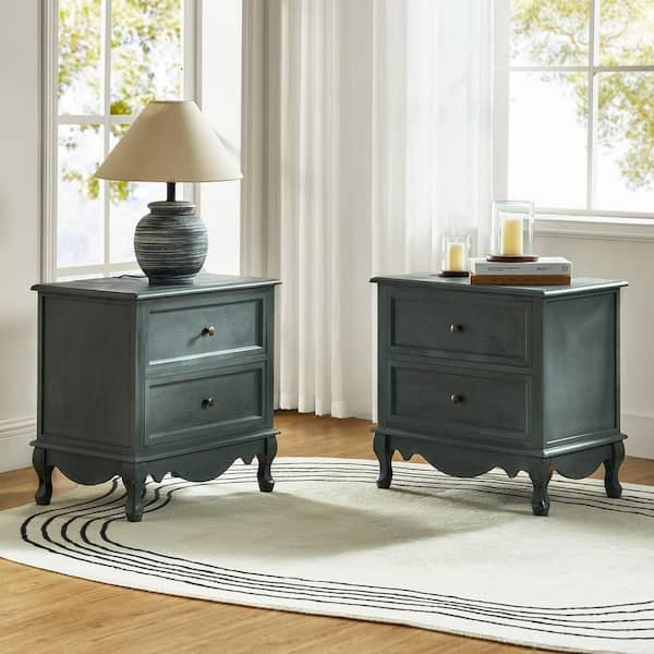 Elpenor 24"Wx16"Dx24"H Tall 2 - Drawer Blue Nightstand Set of 2
