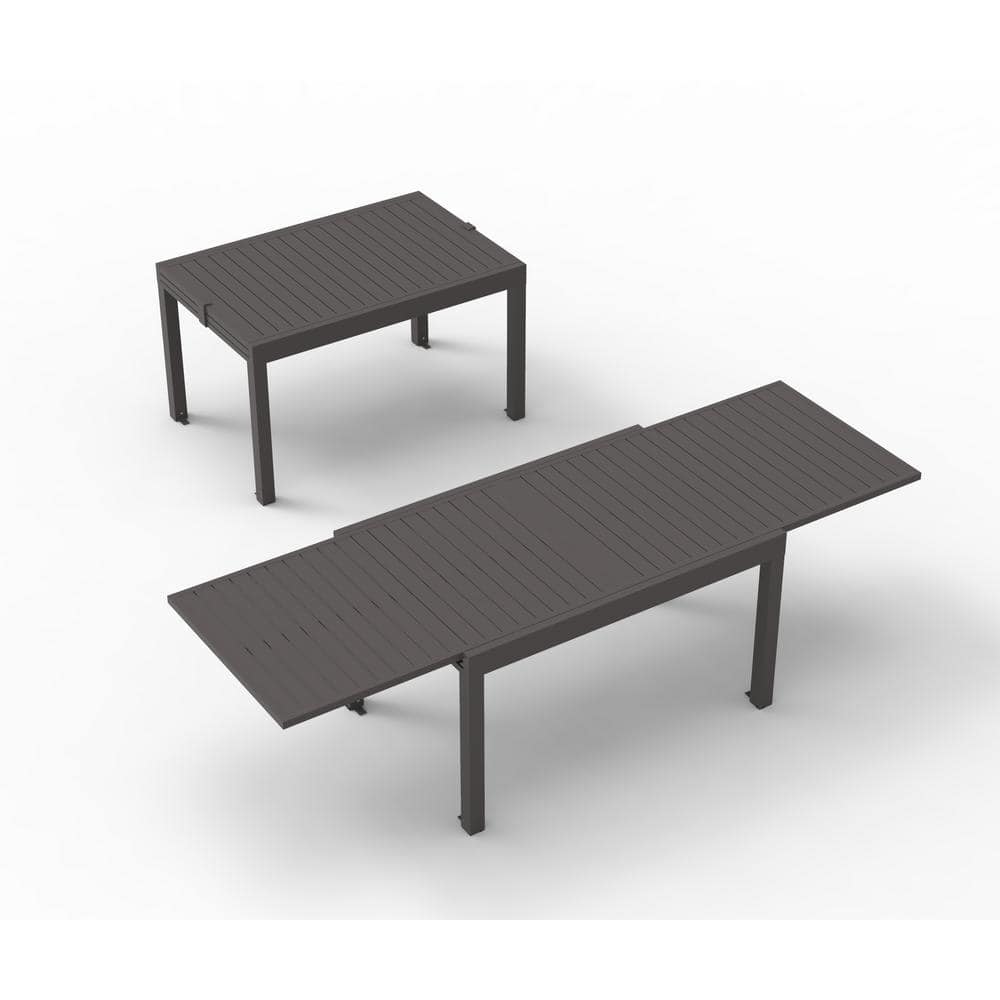 Dark Brown 53 in. to 106 in. Adjustable Aluminum Patio Dining Table, Indoor