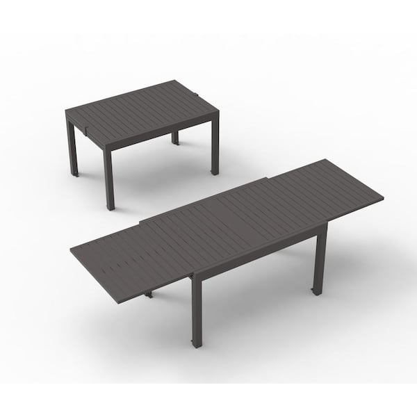 Unbranded Dark Brown 53 in. to 106 in. Adjustable Aluminum Patio Dining Table, Indoor Outdoor Extendable Table
