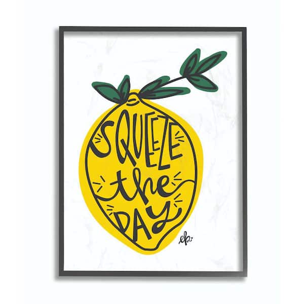Stupell Industries 11 in. x 14 in. "Squeeze The Day Lemon Graphic Yellow and Green Illustration" by Erin Barrett Framed Wall Art
