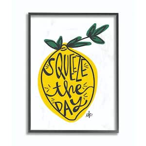 16 in. x 20 in. "Squeeze The Day Lemon Graphic Yellow and Green Illustration" by Erin Barrett Framed Wall Art