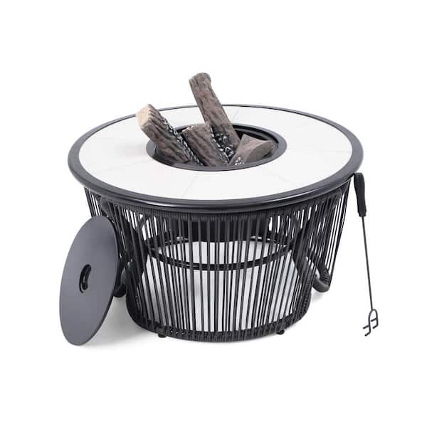 LAUSAINT HOME 22 in. Wicker Wood Fire Pit Table in Dark Gray