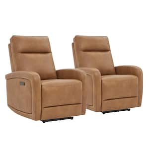 Edison Cognac Brown Leather Power Recliner Chair Zero Wall Hugger Home Theater Seating for Living Room (Set of 2)