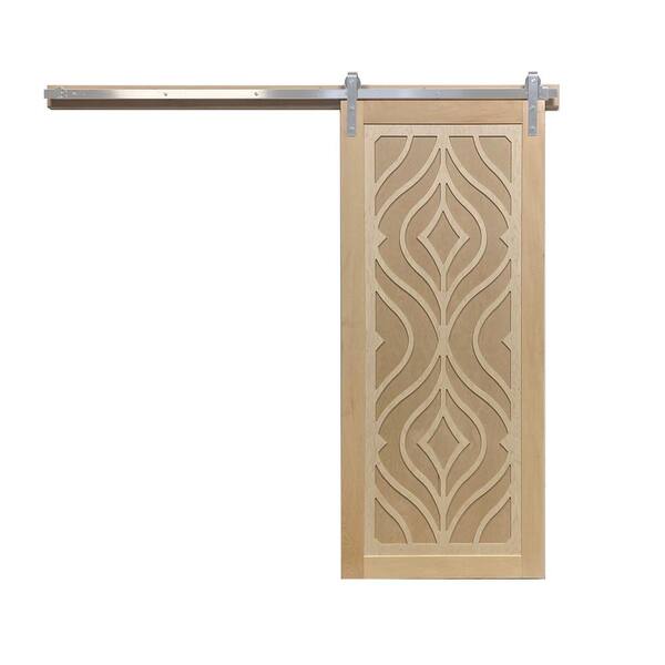 VeryCustom 42 in. x 84 in. Zaftig Sway Unfinished Wood Sliding Barn Door with Hardware Kit in Stainless Steel