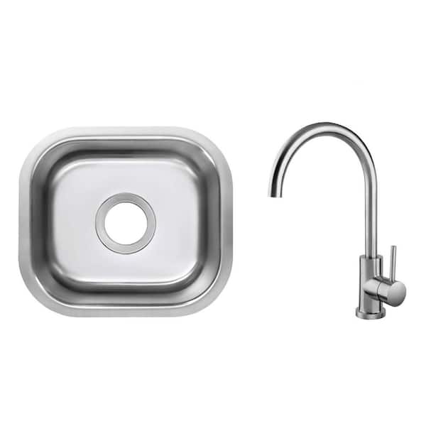 15 in. Undermount Single Bowl 18-Gauge Stainless Steel Bar Sink with Brushed Nickel Bar Faucet