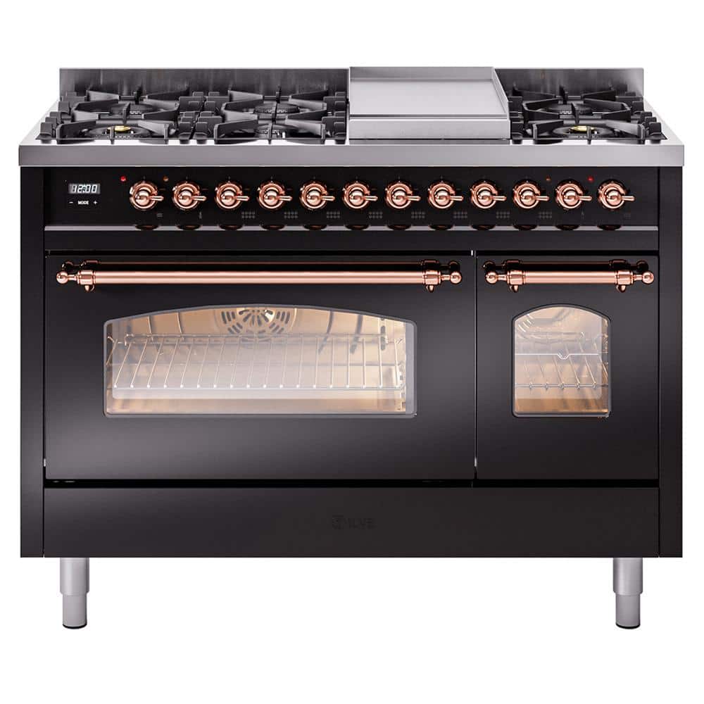 Nostalgie II 48 in. Dual Fuel Natural Gas Range with 8-Burnerss, Griddle, Copper Trim in Glossy Black price history on PriceWatchPro