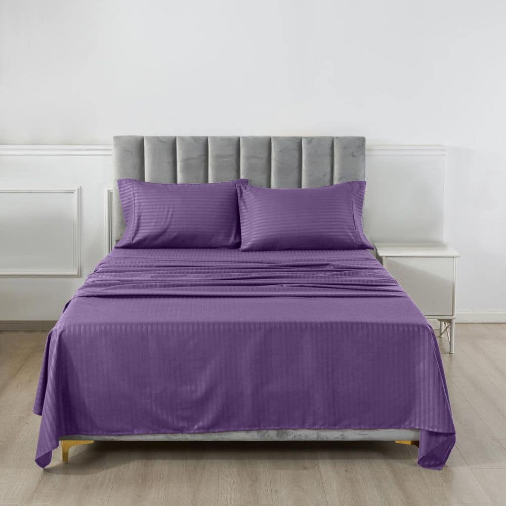 Lux Decor 4-Piece Microfiber Sheet Set Stripe Pattern with Deep Pocket Fitted Sheet and Pillowcase-Queen Purple price history on PriceWatchPro