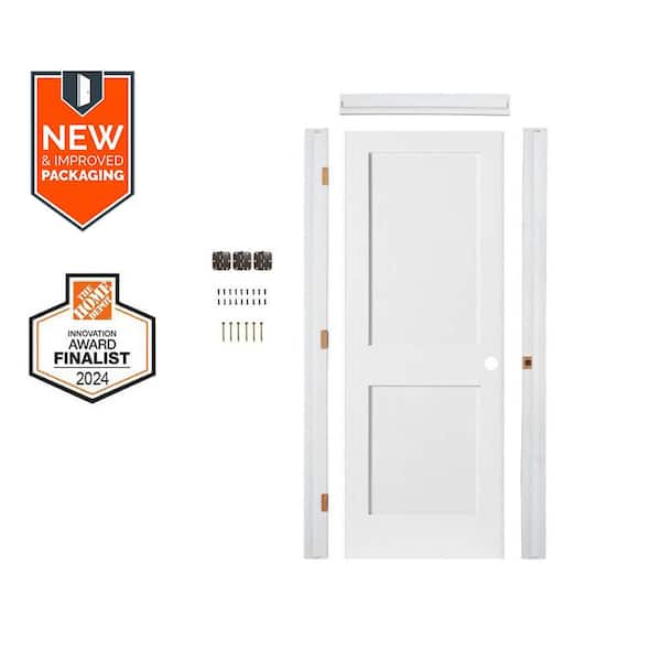 Assembly Required 32 in. x 80 in. Shaker 2-Panel Left-Hand Primed Solid Core MDF Wood Interior Door Kit w/Separate Jamb