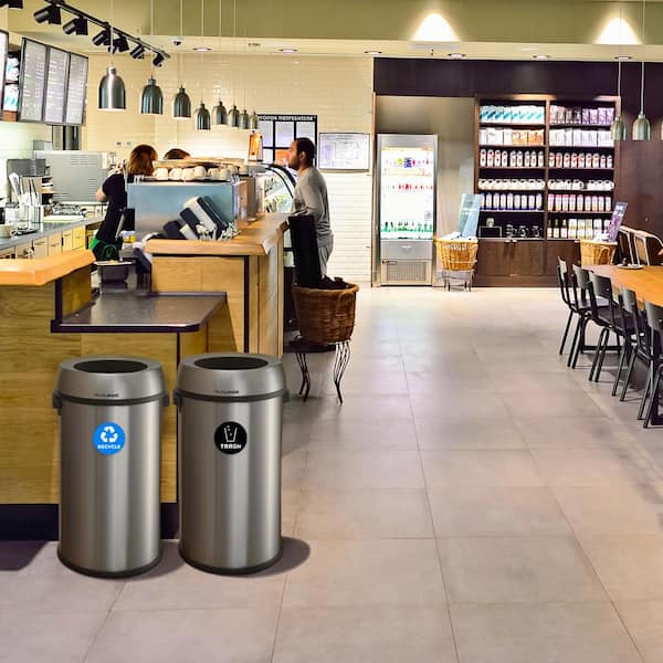 17 Gal. Stainless Steel Open Top Recycling Bin and Vented Trash Can (2-Pack)