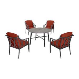Harmony Hill 5-Piece Black Steel Outdoor Patio Dining Set with Sunbrella Henna Red Cushions