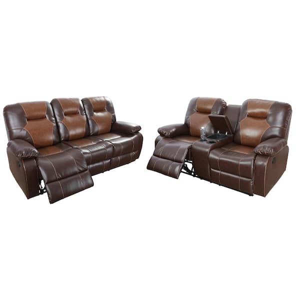 Star Home Living 25 in. W Rolled Arm 2-Piece Leather Straight Sectional Sofa in Brown