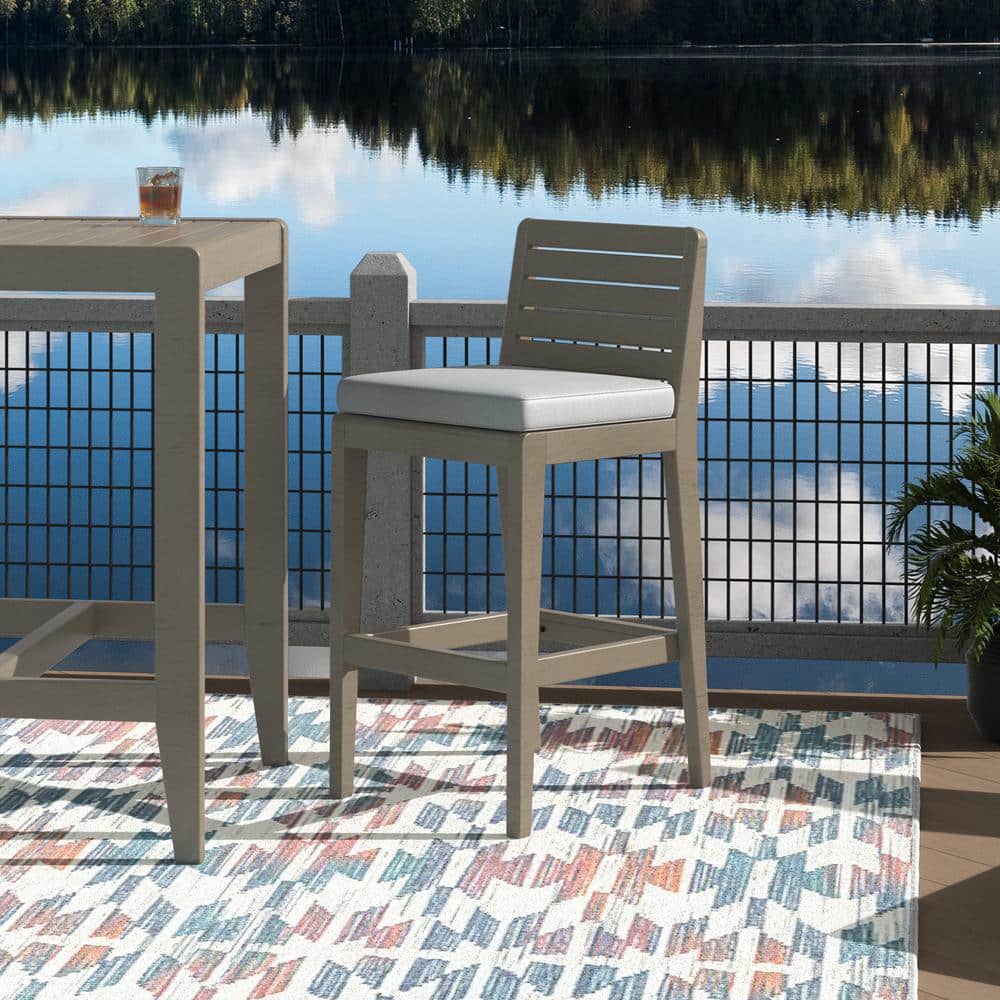 Sustain Gray Acacia Wood Outdoor Bar Stool with Cushion