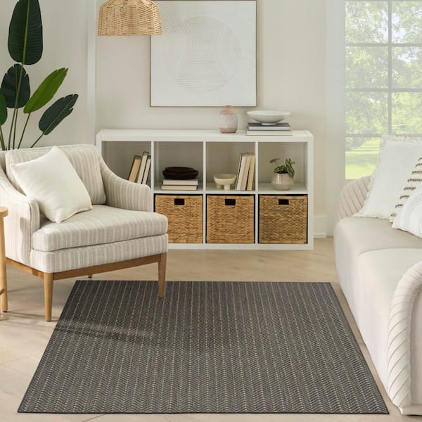 Horizon Charcoal 4 ft. x 6 ft. Indoor/Outdoor Geometric Contemporary Area Rug