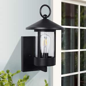 1-Light Black Outdoor Hardwired Wall Lantern Sconce with Dusk to Dawn Sensor