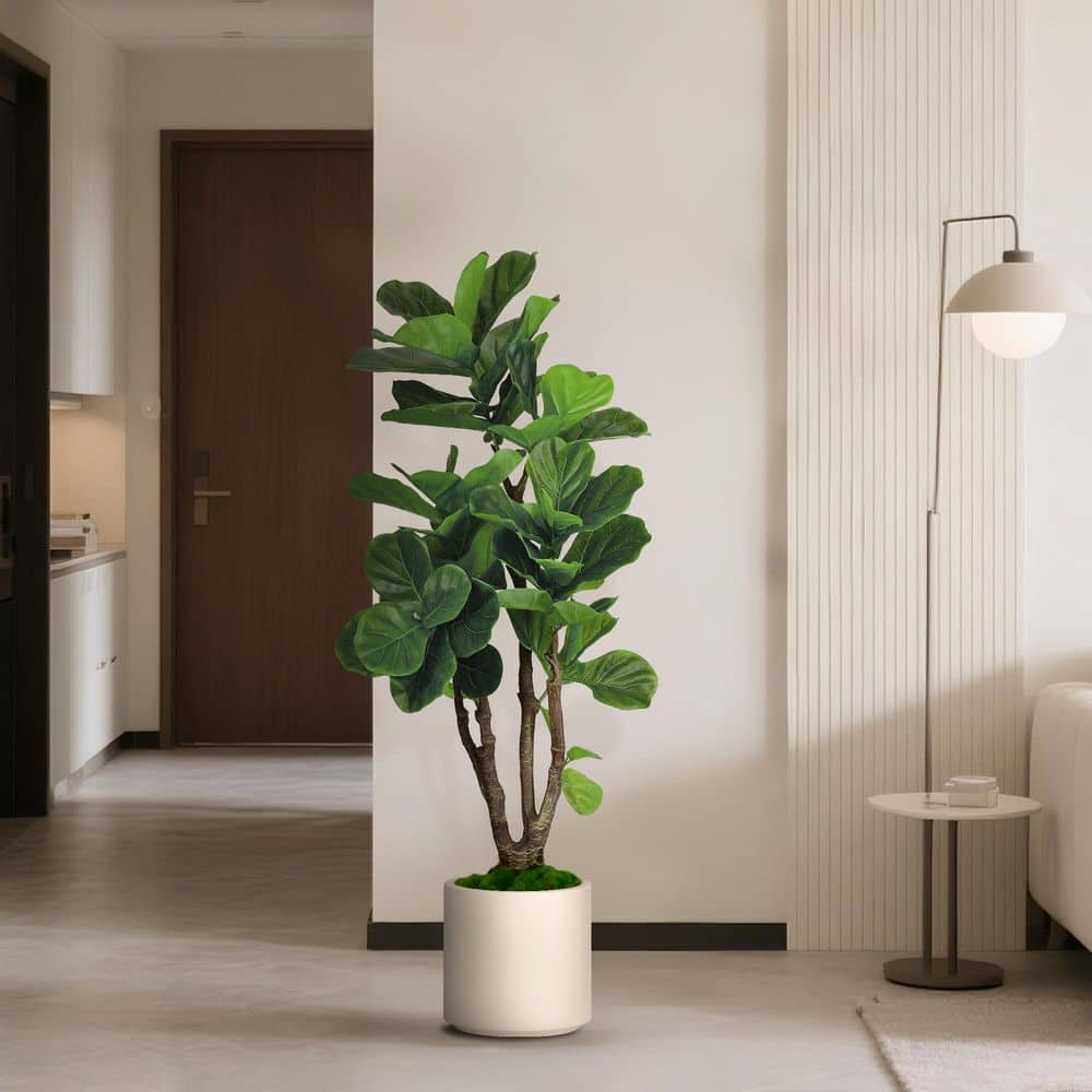 Edvivi 4.5 ft. Artificial Fiddle Leaf Fig Tree in White Decor Pot