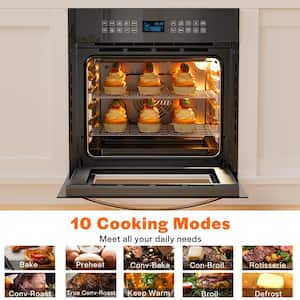 24 in. Single Electric Wall Oven 10 Cooking Functions with Rotisserie and Convection Touch Control in Silver Glass